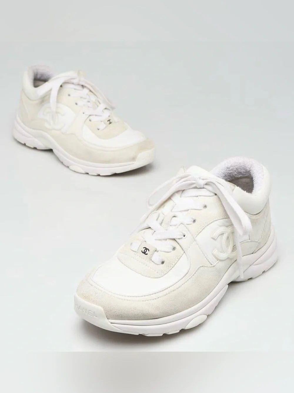 Chanel Interlocking CC Logo Nylon & Suede Low-Top Sneakers, style G34360.